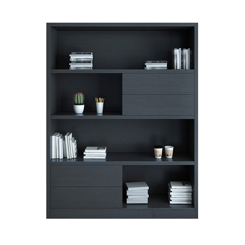 Fashion black bookcase with storage drawers wooden material