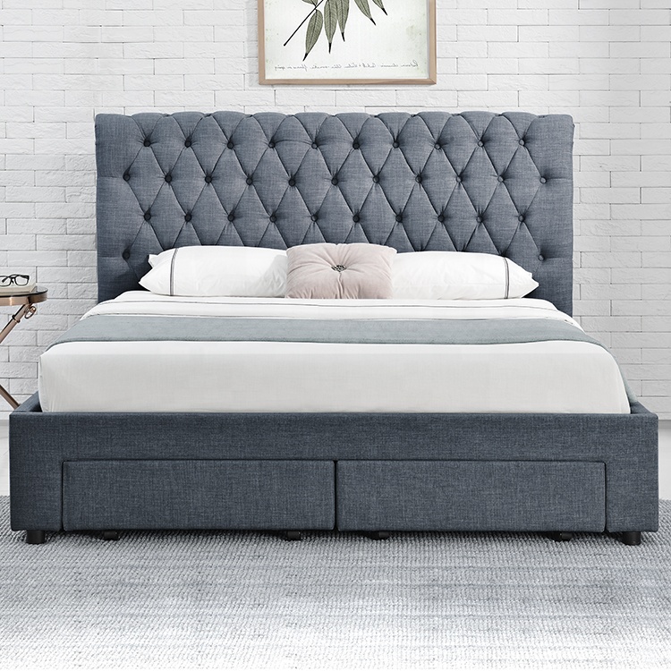 Popular European Designs Double Storage Bed King Queen Size