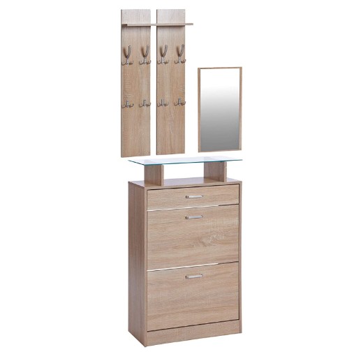 Mirror Shoe Cabinet with Drawer Glass Shelf