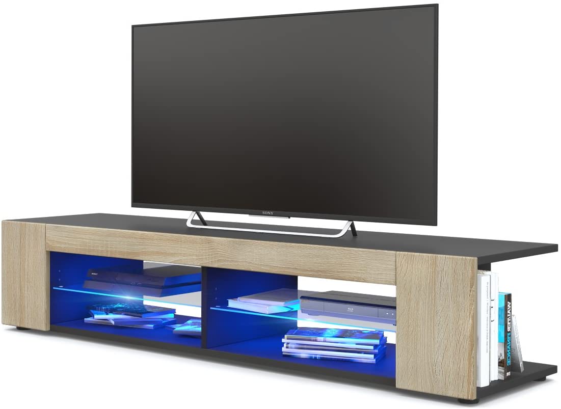  TV Unit Stand Movie, Carcass in Black matt/Front with LED