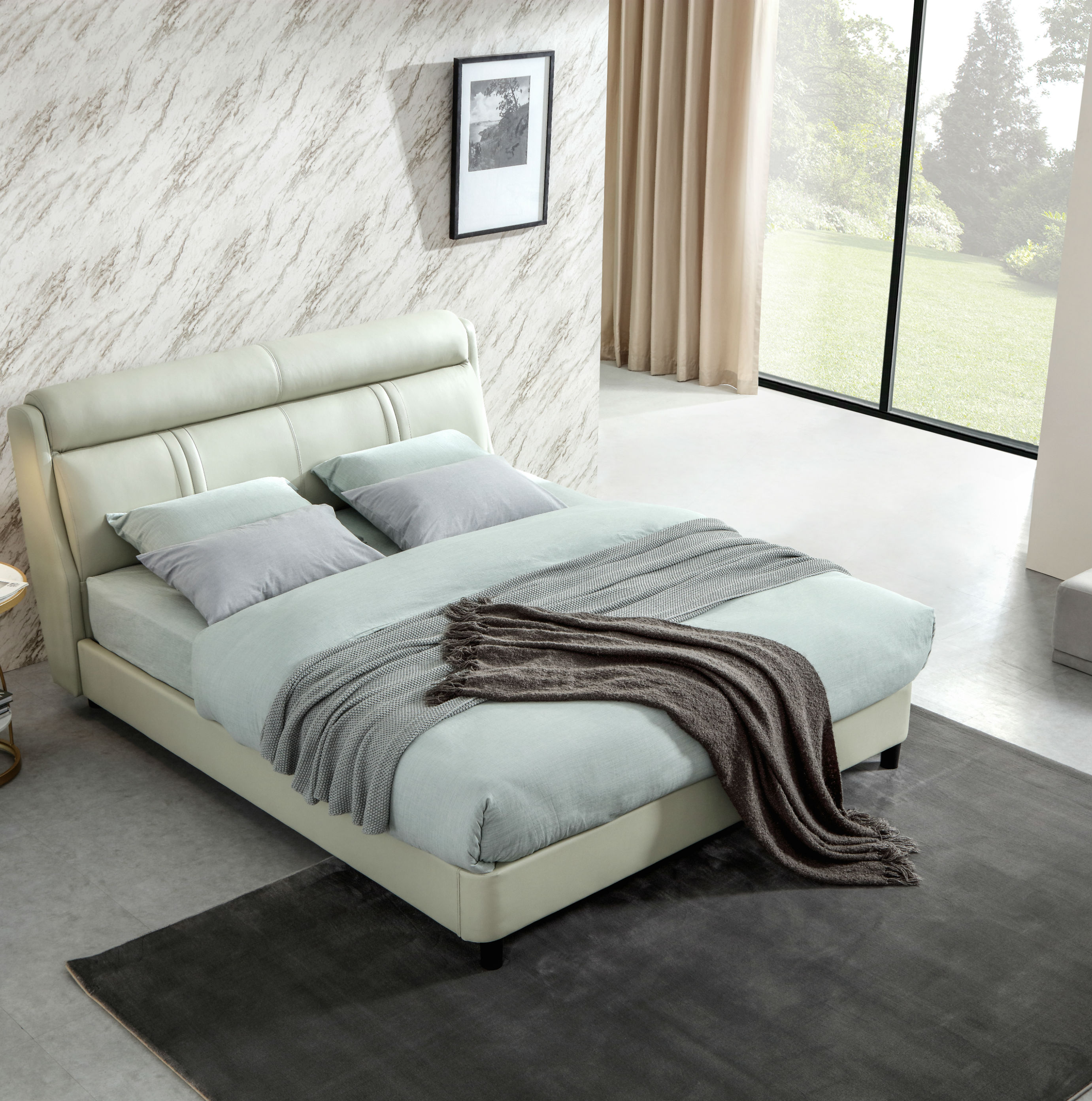 Bed Set Designs Genuine Leather Soft Bed for Hotel Home Bedr