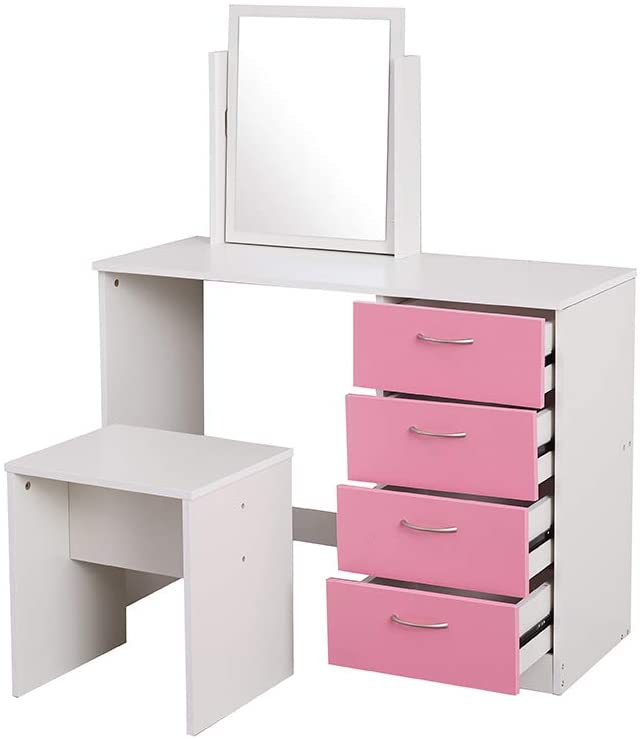 3 Drawers Dressing Table Makeup Dresser with Mirror Stool