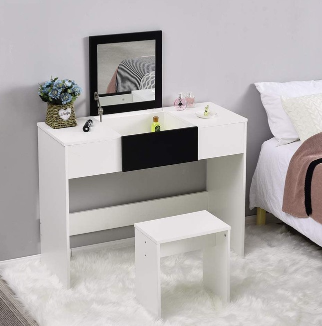 Modern Dressing Table with Flip-up Mirror, Vanity Dresser